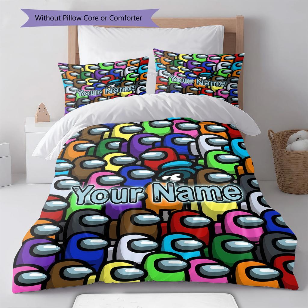 Custom Name Among Custom Profile Bedding,Quilt Set Quilt Cover Pillowcase Home Birthday Gift (1 * duvet cover + 2 * pillowcase, without core)