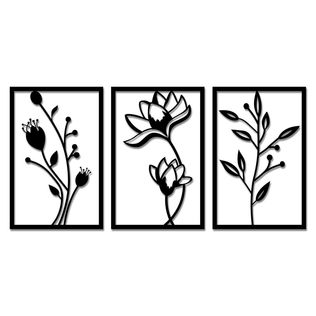 Предварительно ламинированное сосновое дерево Настенное искусство с цветами | Лазерная резка | Для декора дома | Для подарка (Набор из 3 шт.)