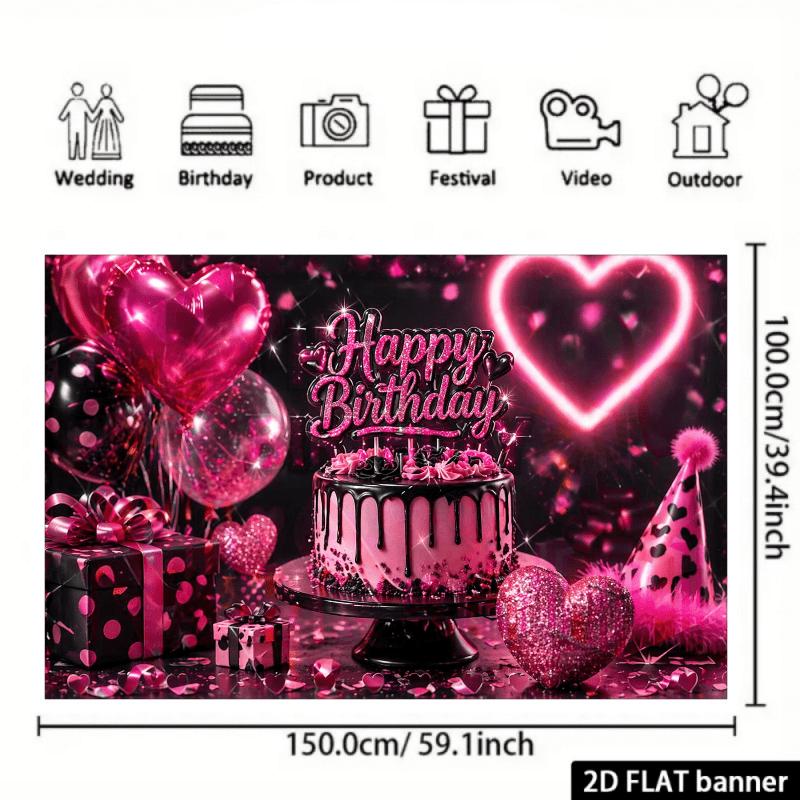 2D planar birthday party banner background - black pink and magenta style birthday themezyc