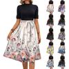 Women's Fashion Casual Belt Short Sleeve Round Neck Floral Elegant Temperament Dress
