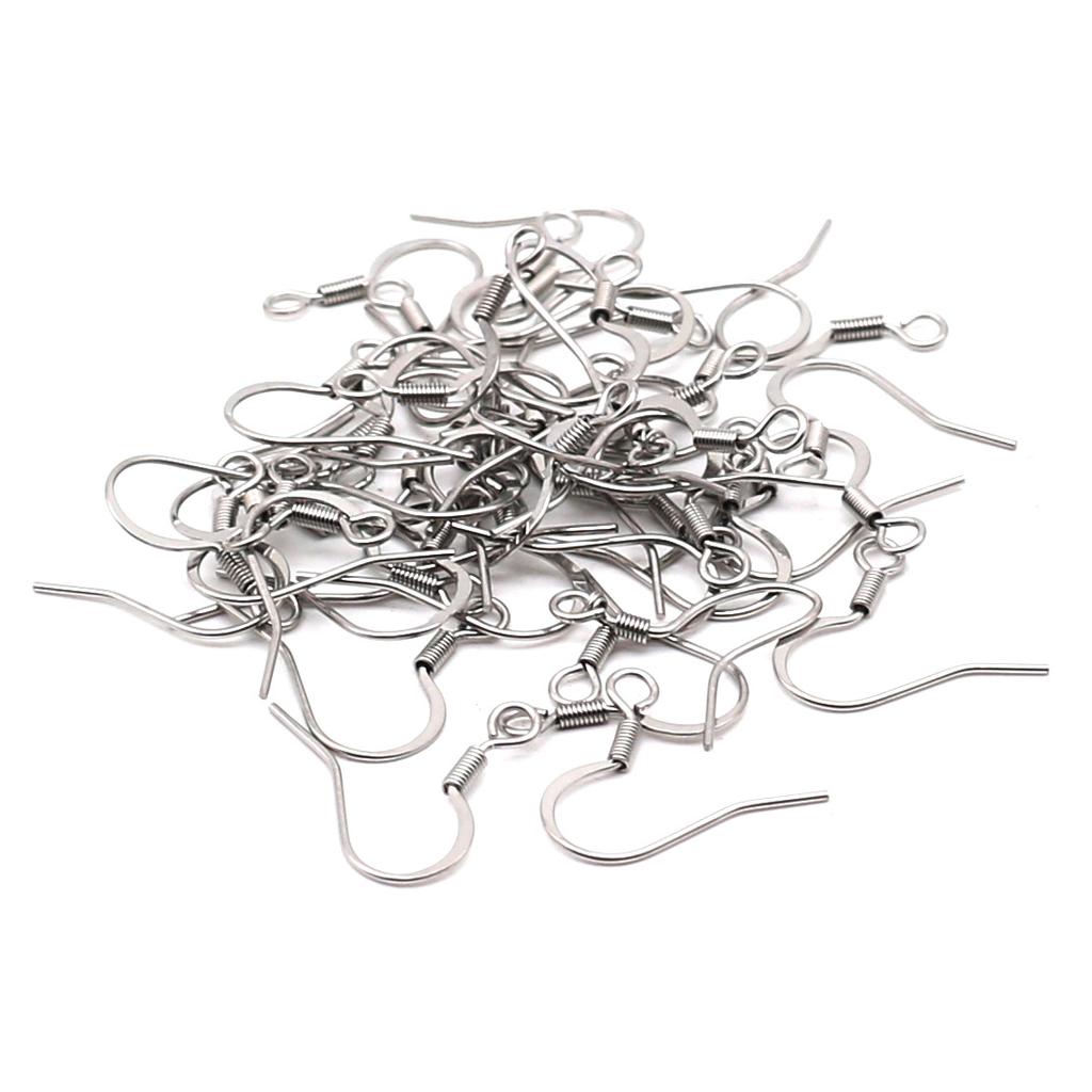 100pcs/bag in Stock 304 Stainless Steel Fish Hook Earring Spring Pressed Flat Earring Hooks for Jewellery Making