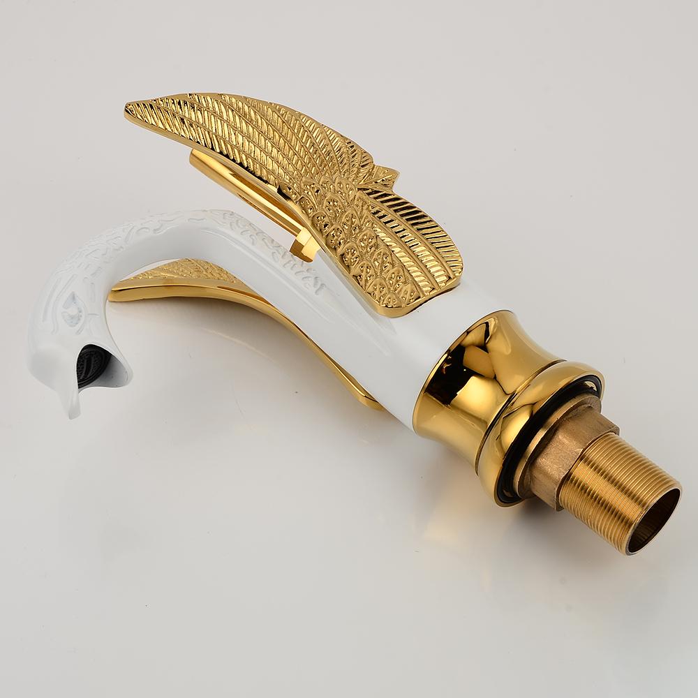 Basin Faucets Design Swan Faucet Gold and White Plated Wash Basin Faucet Hotel Luxury Copper Gold Mixer Taps Hot and Cold Taps