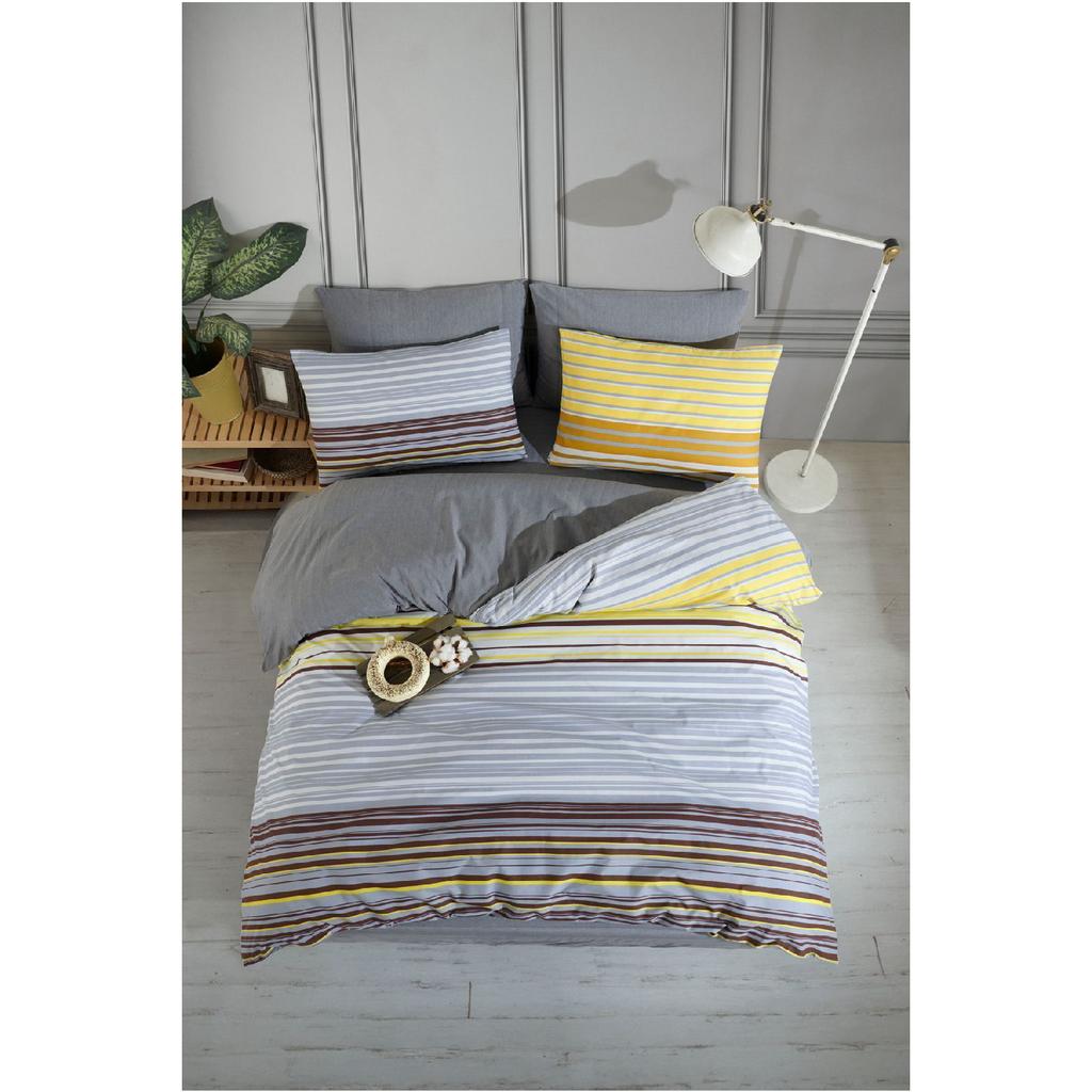 Sahara, Patterned Double Duvet Cover Set With Elastic Sheets, Reusable On Both Sides