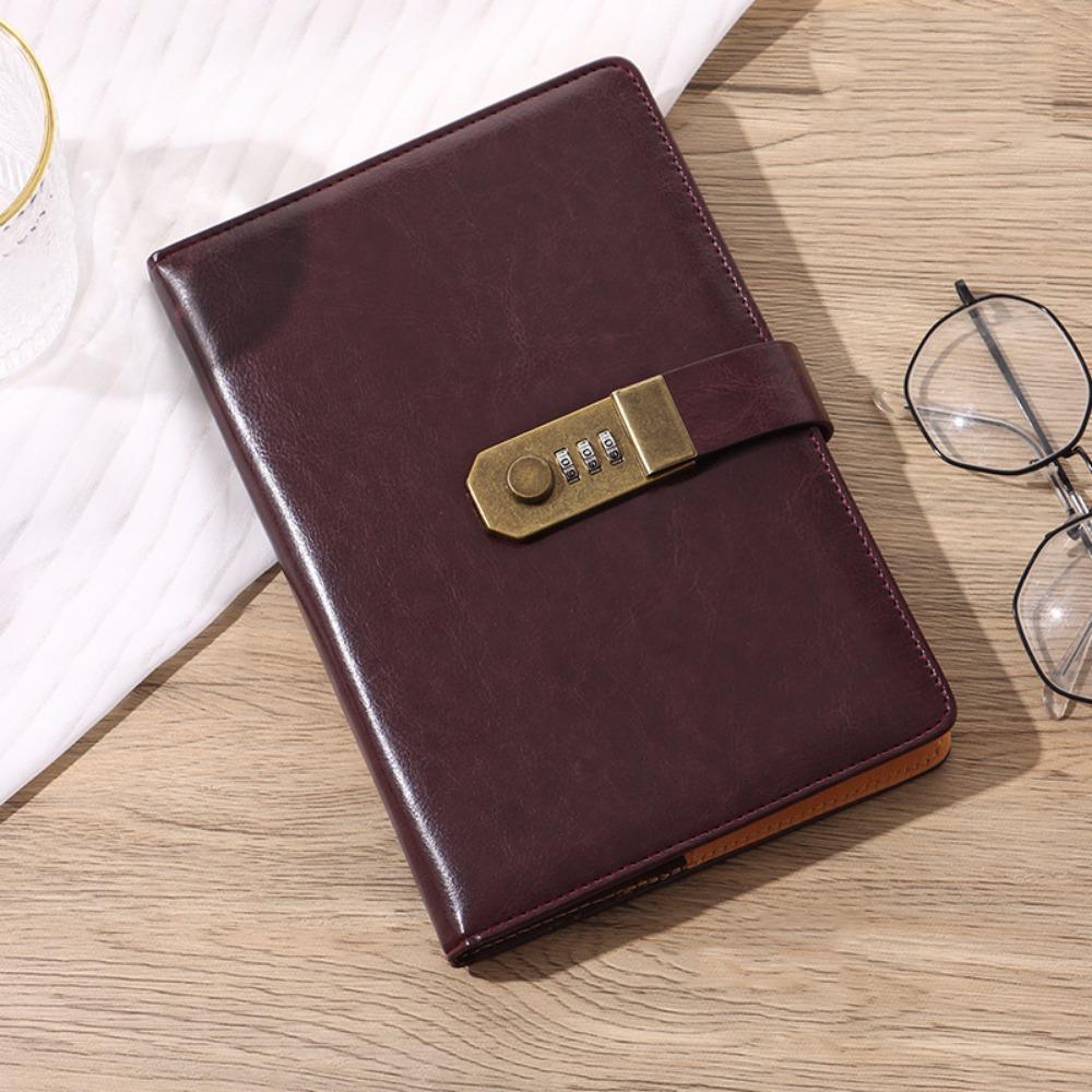 Creative 200 Pages A5 Notebook with Coded Lock Thickened Diary Book Waterproof PU Leather Cover Password Lock Notebook Student