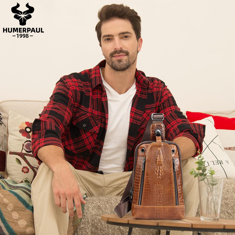 Humerpaul Мужская кожаная нагрудная сумка с крокодиловым принтом, спортивная сумка большой емкости