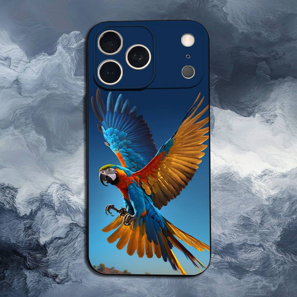 A-Животное Попугай Птица Для iPhone 13,17,11,12,16,14,15,Plus,Pro Max,XS,X,XR,SE,Mini,8,7,Мягкий Силиконовый Черный Чехол для Телефона