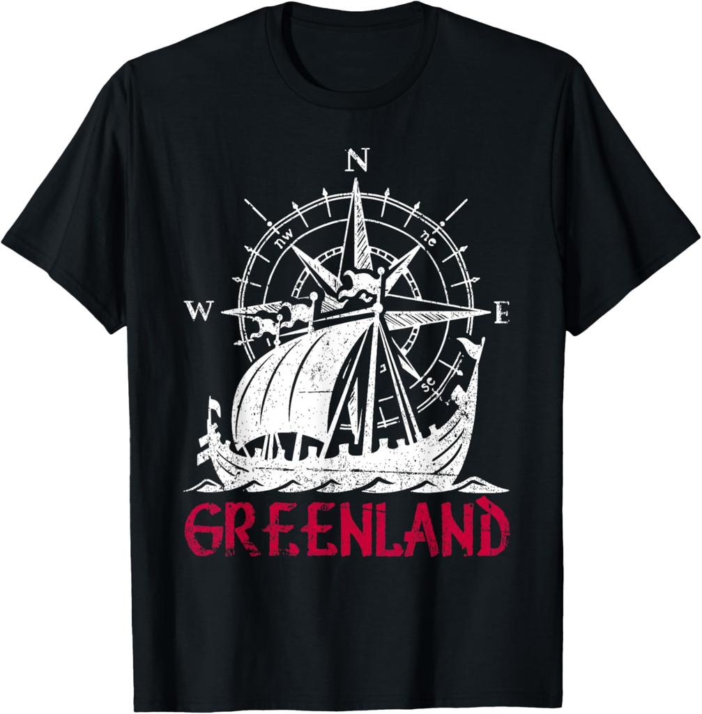 Greenland Viking Ship Compass Travel Souvenir Greenland T-Shirt