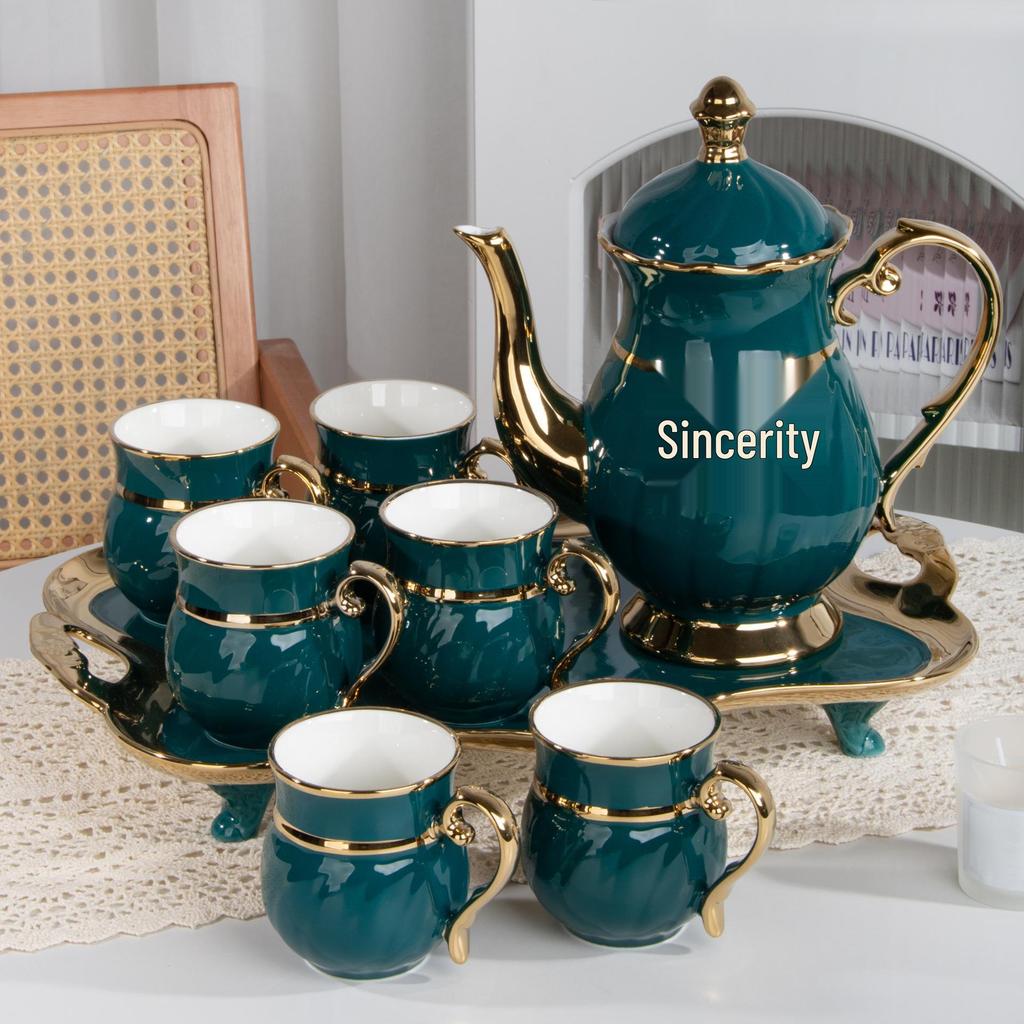 Керамический набор для чая и воды "Лебедь", 8 предметов, чашки и чайник