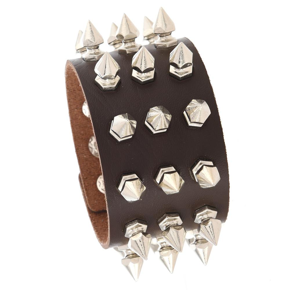 Punk Bracelet for Men Women Goth Black Leather Wristband with Metal Spike Studded Spike Rivets Cuff Bangle Adjustable