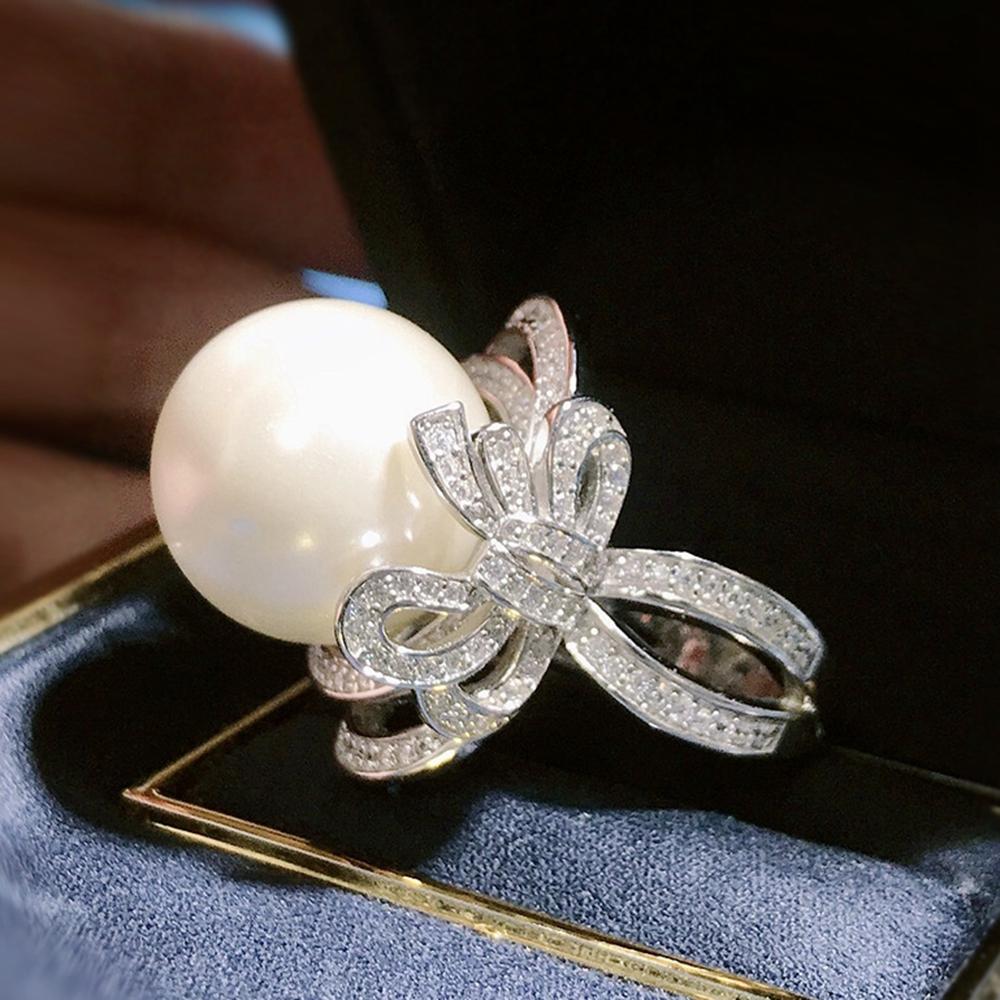 Модное кольцо из белого золота 18 карат с жемчугом и граненым драгоценным камнем для женщин, подарок на помолвку, стерлинговое серебро 925 пробы, роскошные ювелирные изделия