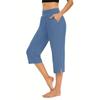 Women  Elastic High Waist 3/4 Pant Casual Active  Fit Wide Capris Leg Pants Trousers With Pockets
