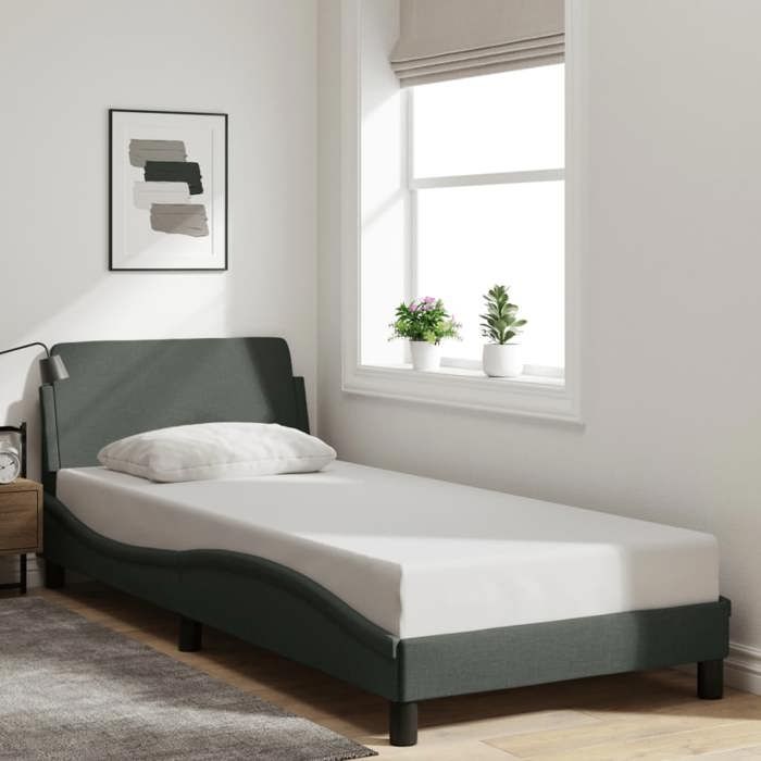 VidaXL Bed Frames with Headboard, Upholstered Bed with Slatted Base, Single Bed with Feet, Adult Bedroom Bed, Grey 373086