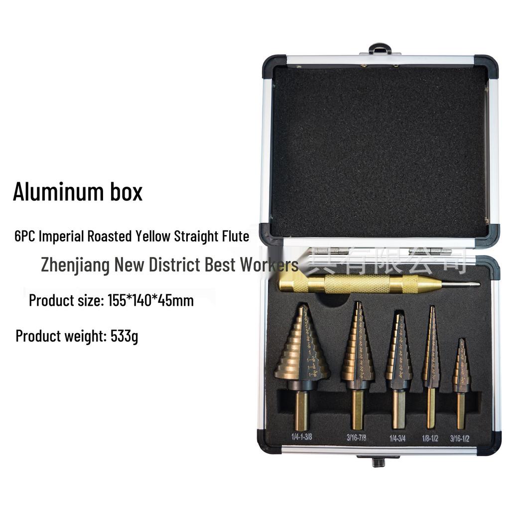 5-Piece Imperial Step Drill Set, TiN Coated, Triangle Shank, Straight Flute, with Aluminum Box