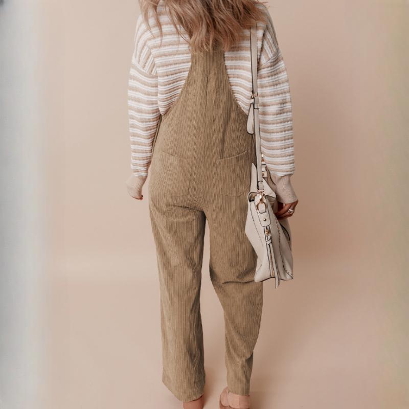 Autumn Solid Color Multi-pocket Overalls Women's European and American Simple and Versatile Corduroy Jumpsuit Women