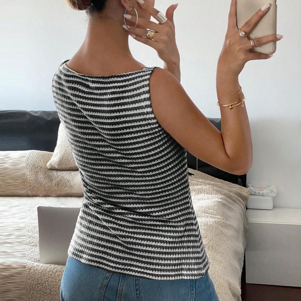 Женская повседневная футболка без рукавов на пуговицах