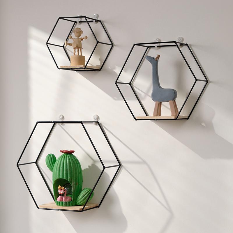 Металлическая плавающая настенная полка, настенная шестигранная полка, стойка для демонстрации изделий ручной работы, держатель для хранения всякой всячины, украшение для дома в гостиной