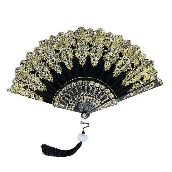 Chinese Style Folding Fan with Tassel Portable Summer Hand Held Fan Dance Performance Photo Props Party Costume Accessories Gift