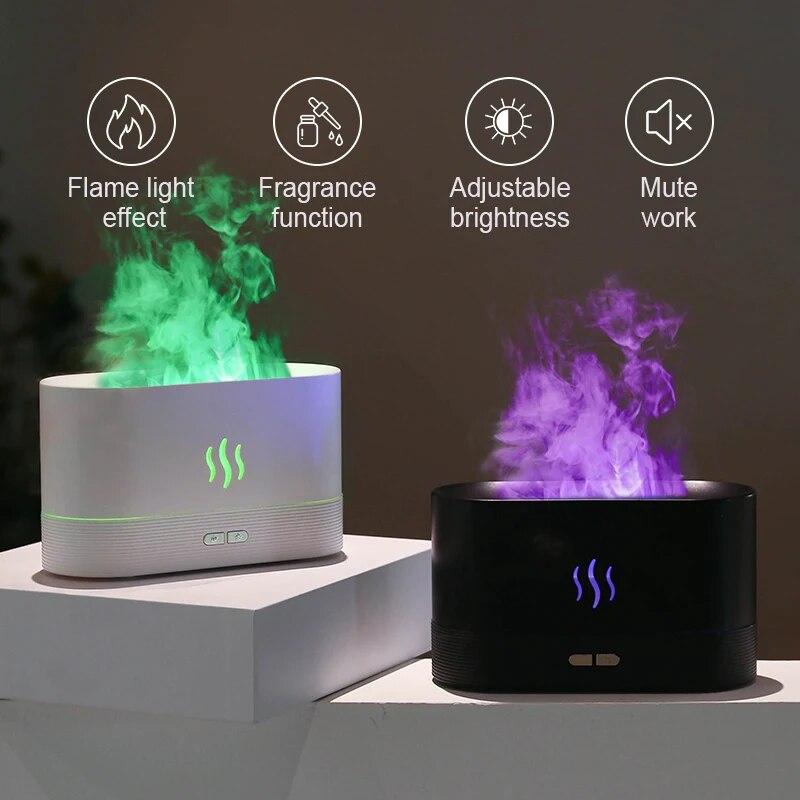 Ultrasonic Aroma Diffuser Air Humidifier Cool Mist Maker Fogger With LED Essential Oil Flame Lamp For Home Office Décor