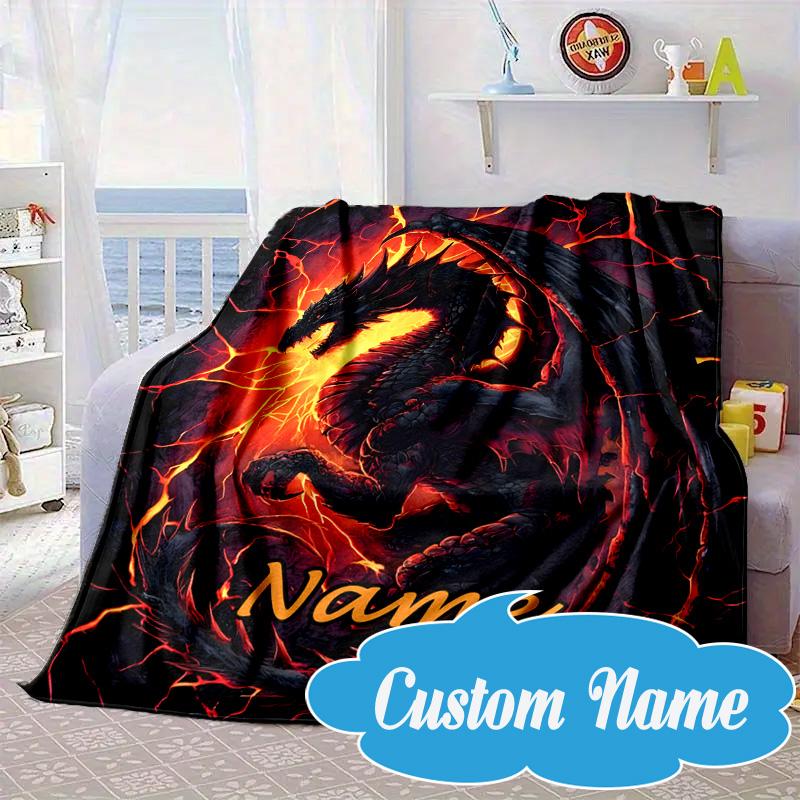 Custom Name Fiery Dragon's Majesty Blanket bed sofa Blanket Flannel Blanket for Camping, Hiking, Picnic Essentials,gift for Fan family