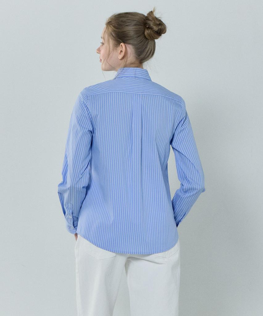BASIC HOUSE Women'S Striped Regular Fit Long Sleeve Shirt Blue Lzws3201