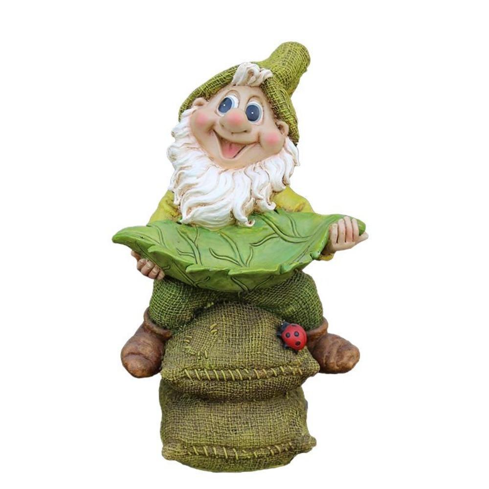 Cute Dwarf Sculpture Ornament Resin Art Statue Fairy Garden Decoration Bird Food Dispenser  Yard