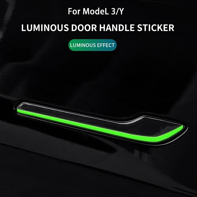 Для Tesla Model 3 2018-2022 2023/Model Y ночник, защита дверной ручки, светящаяся наклейка на ручку, аксессуары для экстерьера автомобиля