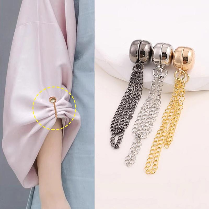 2Pcs Multi-Function Magnetic Clothing Clip With Chain Metal Buttons Clip Clothes Scarf Trouser Legs Cuff Fixing Magnet Pin
