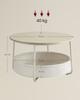 VASAGLE LCT244K01 Round Coffee Table with Storage Space Side Table Living Room Table with Fabric Basket Modern Metal Frame Natural Beige/Cream White