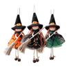 Halloween Witch Doll Decor with Broom Small Witch Figurine with Gauze Skirt Kitchen Hanging Witch Ornament for Room Door Window Halloween Decor