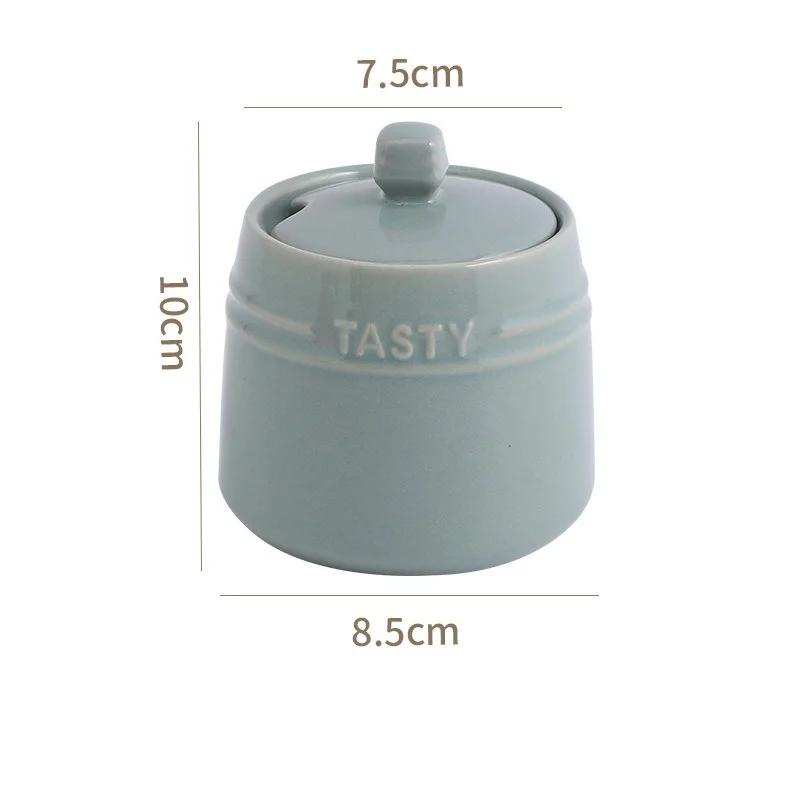 Porcelain Condiment Jar Container with Lid Spoon Ceramic Sugar Bowls Seasoning Box Salt Jars Tea Caddy for Kitchen Countertop