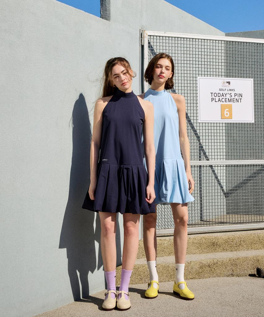 Candini Sky Blue Flare Halter Dress
