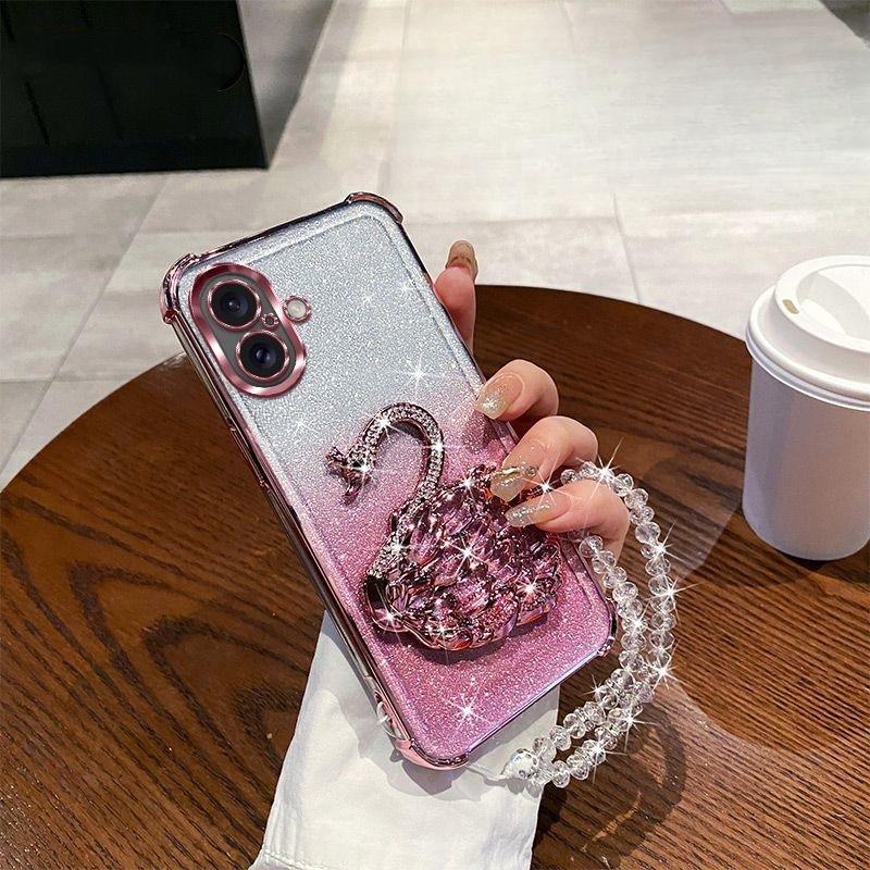 Подходит для стразового кронштейна-лебедя чехол для мобильного телефона Apple 16Pro 14 Гальванизированный чехол для iPhone 15 с защитой от падения по четырем углам 3