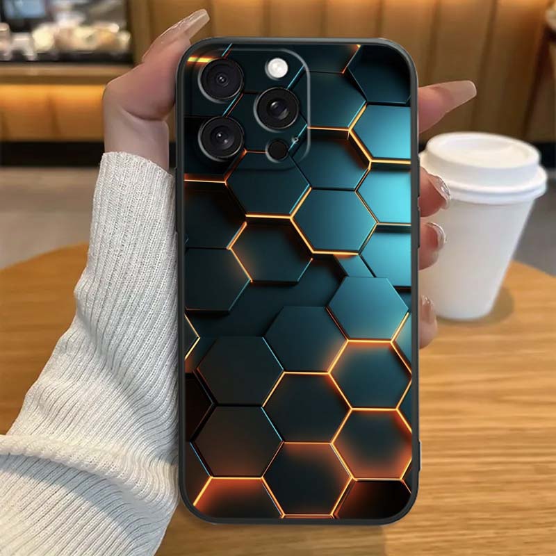 Чехол для телефона с иллюстрацией в стиле Техно-Арт для Apple iPhone 17 16 16E 15 14 13 12 11 Pro Max Plus Черный Мягкий Силикон