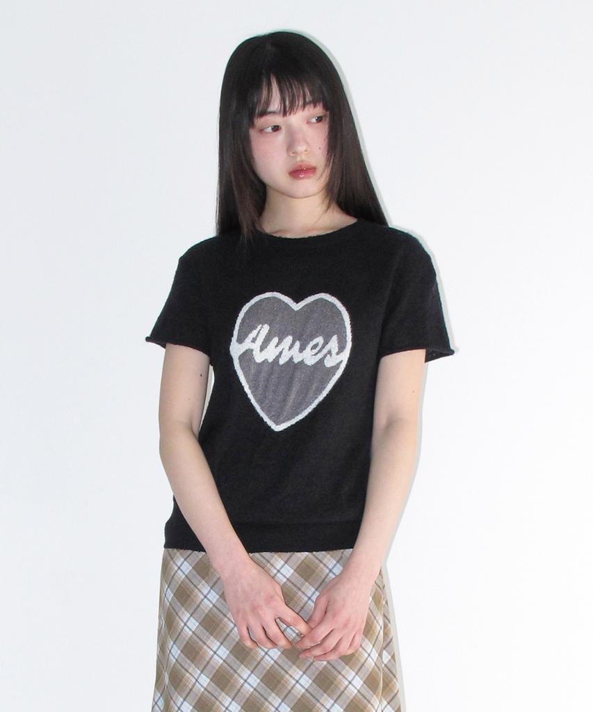 AMES-WORLDWIDE Heart Short Sleeve Knit Black