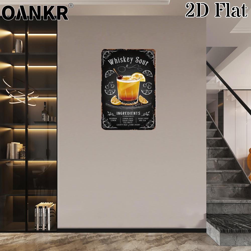 Vintage Pub Bar Club Decor Poster Metal Tin Sign Whiskey Sour Cocktail Recipe Metal Signs for Backyard Restaurant Decor Plaque