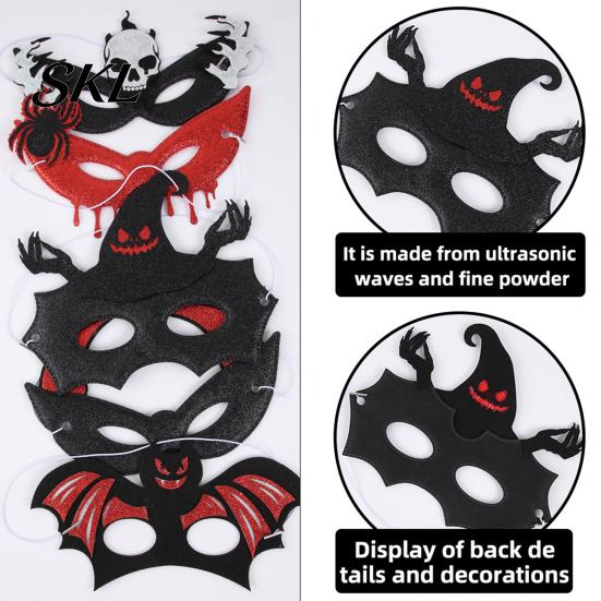 Adjustable Halloween Eye Masque Masque, Glitter Half Face Horror Skull Bat Elastic String Spider Dress Up Accessory for Cosplay Costume, Masquerade,