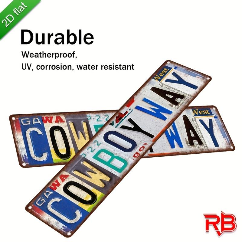 2D Flat, 1pc Vintage Aluminum Metal Sign Wall Art - 16x4 Inch Rustic COWBOY WAY License Plate Design, UV Printed Durable
