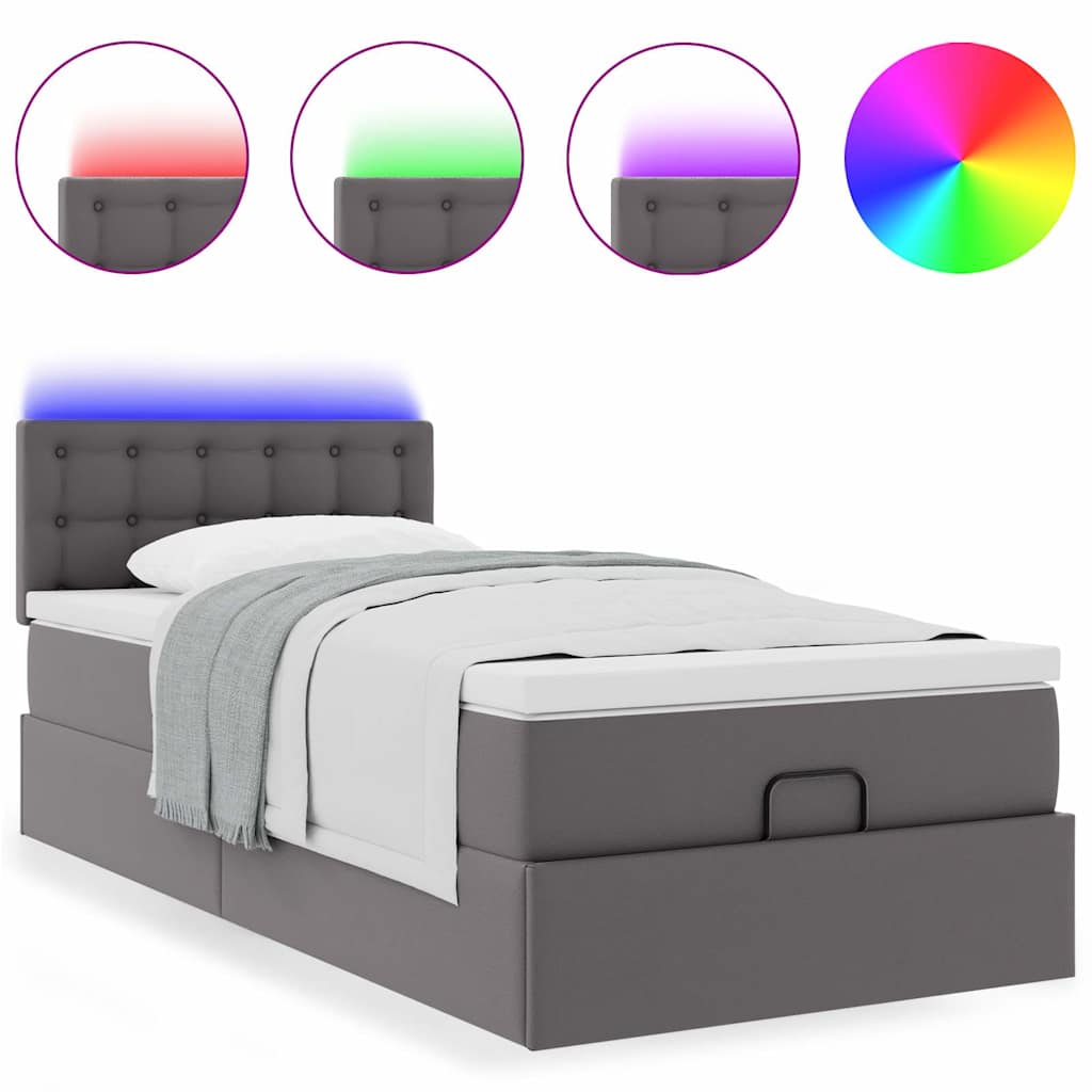 Ottoman Bed with Mattress & LEDs Gray 90x200 cm Faux Leather