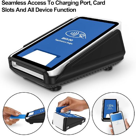 Kailfee Protective Case and Screen Protector*3 for Square Terminal Card Reader - Rubberized Hard Casing with Non-Slip Base and Tempered Glass(Black)