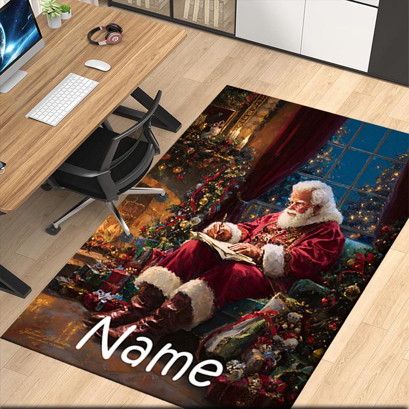 Custom Name Christmas Santa Claus Printed Carpet, for Office Chair Living Room Bedroom Kitchen Room Decor Gifts.