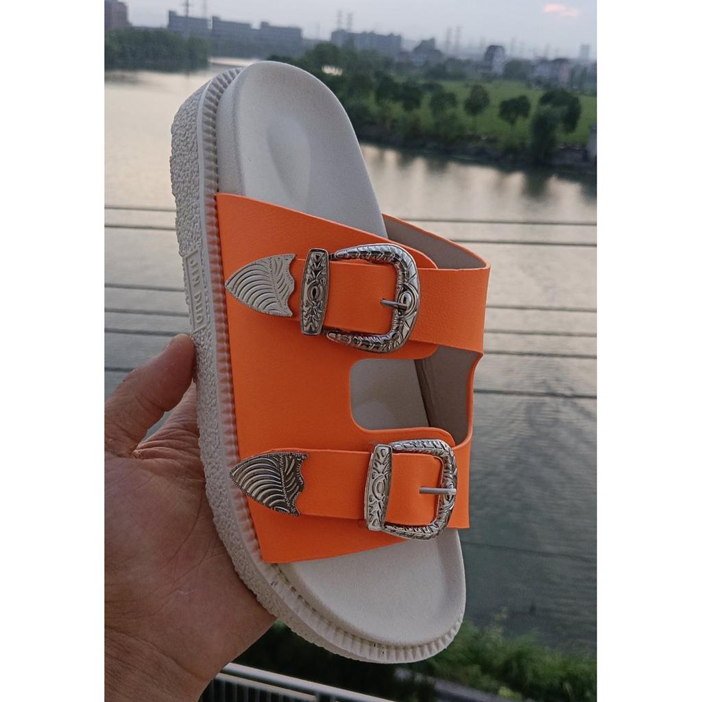 Punk Black Sandals For Women Studded Buckle Decor Flatform Slide Sandals Open Toe Summer Street Style Goth Shoes Beach Vacation