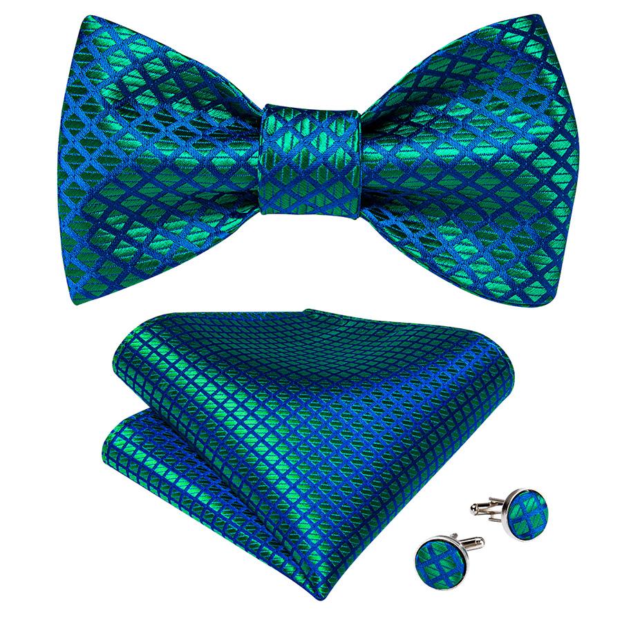 Wedding Bowtie Set for Men Adjustable Self Tied Bowtie Paisley Silk Bowtie Hanky Cufflink Set Dibangu