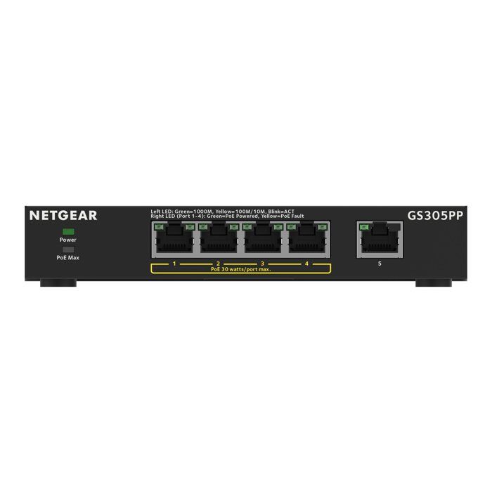 Switch - NETGEAR - GS305PP - 5 Ports - PoE/PoE+ - Gigabit Ethernet