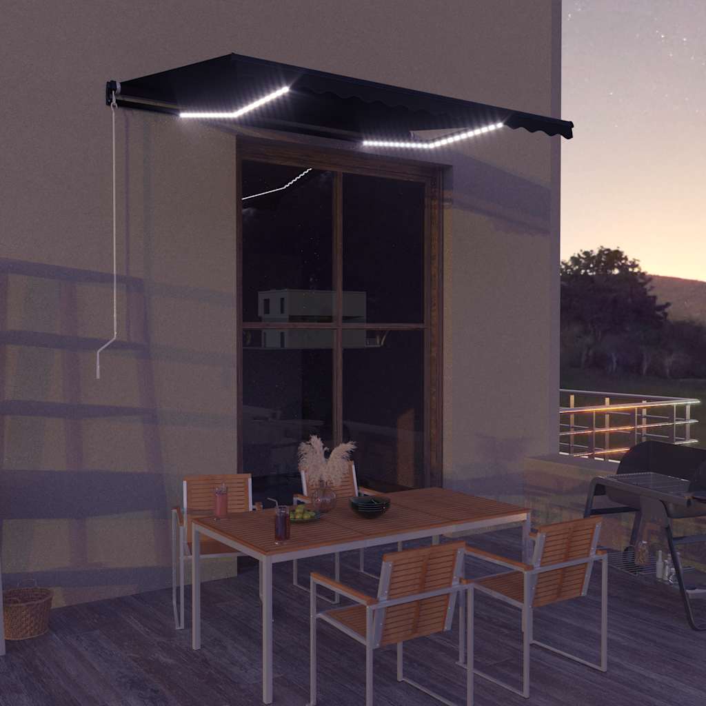 Manual Retractable Awning with LED Lighting 350 x 250 cm Anthracite Grey