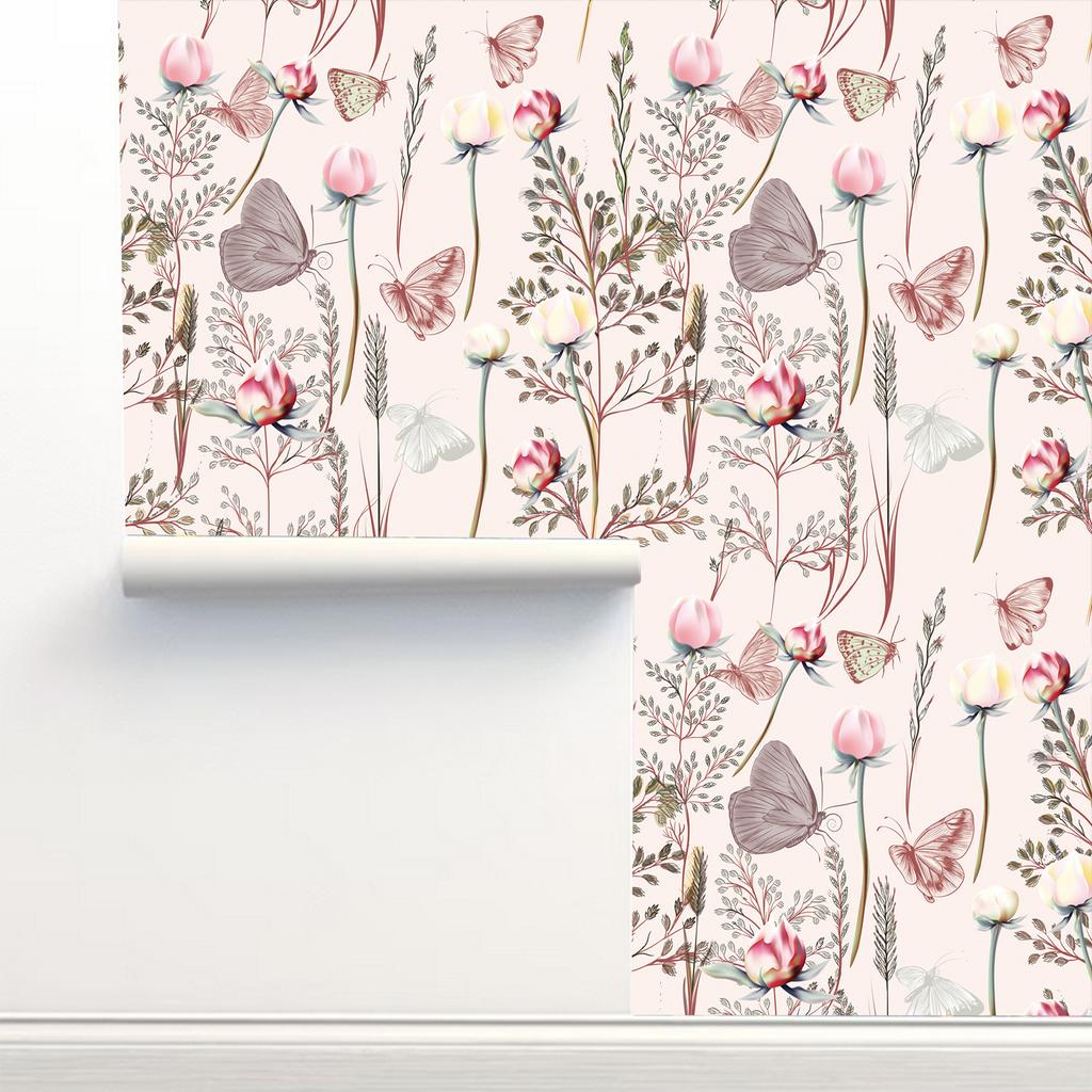 Butterflies Floral Peel and Stick Wallpaper Roll for Bedroom Bathroom Self Adhesive Contact Paper for Wall Cabinet