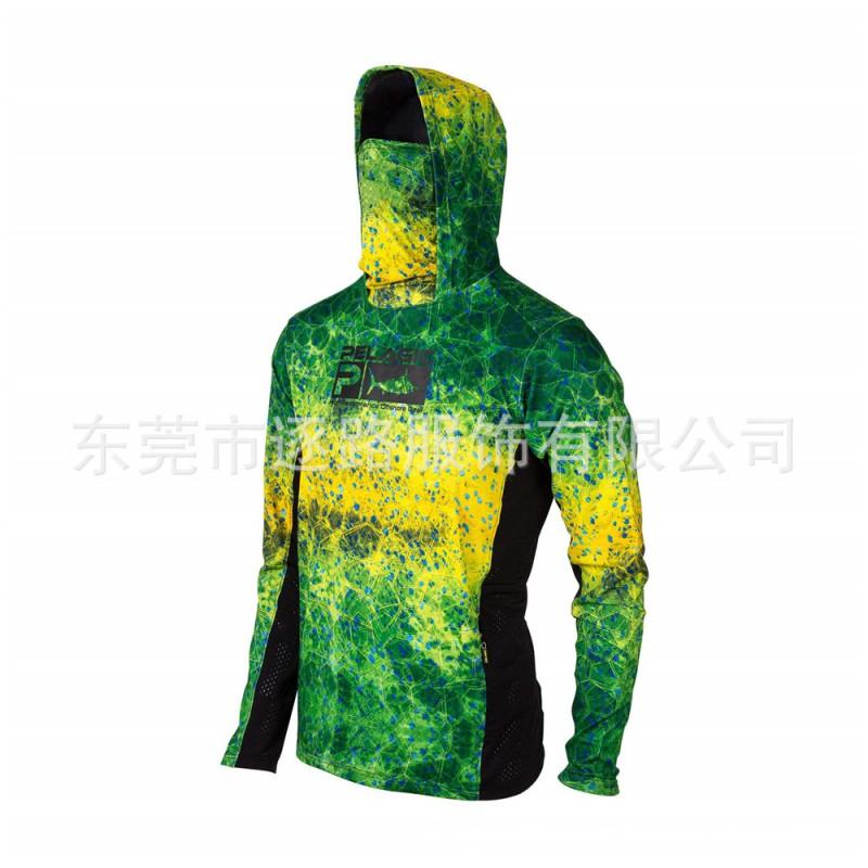 Mens Quick-Dry Fishing Shirt With UV Protection Hooded Face Cover UPF 50 Bamboo Fiber Long Sleeve Outdoor Apparel