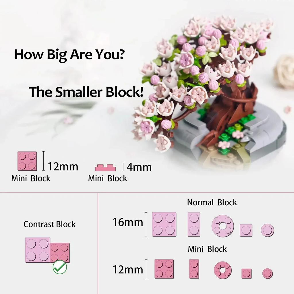 Mini Plant Bonsai Building Block Flower Plant Cherry Blossom Tree Potted Bouquet Model Bricks Home Decoration Toy For Kids Gifts