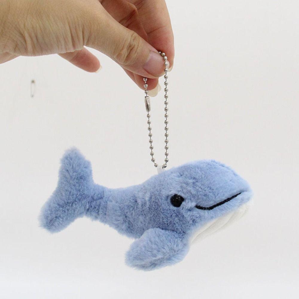 Kawaii Plush Stuffed Whale Keychain Cute Marine Organism Keyring Cetacean Pendant Bag Hanging