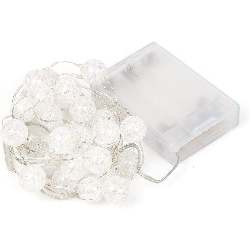 Globe String Lights for Bedroom, Decorative Lightning, Christmas Lights, Crystal Crackle Ball Lights 10Ft 30 LED Soft White Battery Operated Fairy