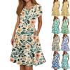 Ladies Summer Fashion Casual Floral Print V-Neck Short Sleeve Pocket Dress